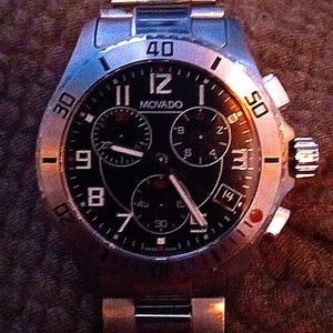 Movado Mens Stainless Steel and Blackself winding waterproof watch used only 10x